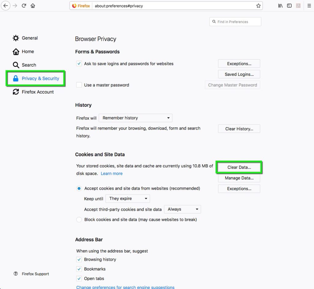 پاک کردن کش فایرفاکس